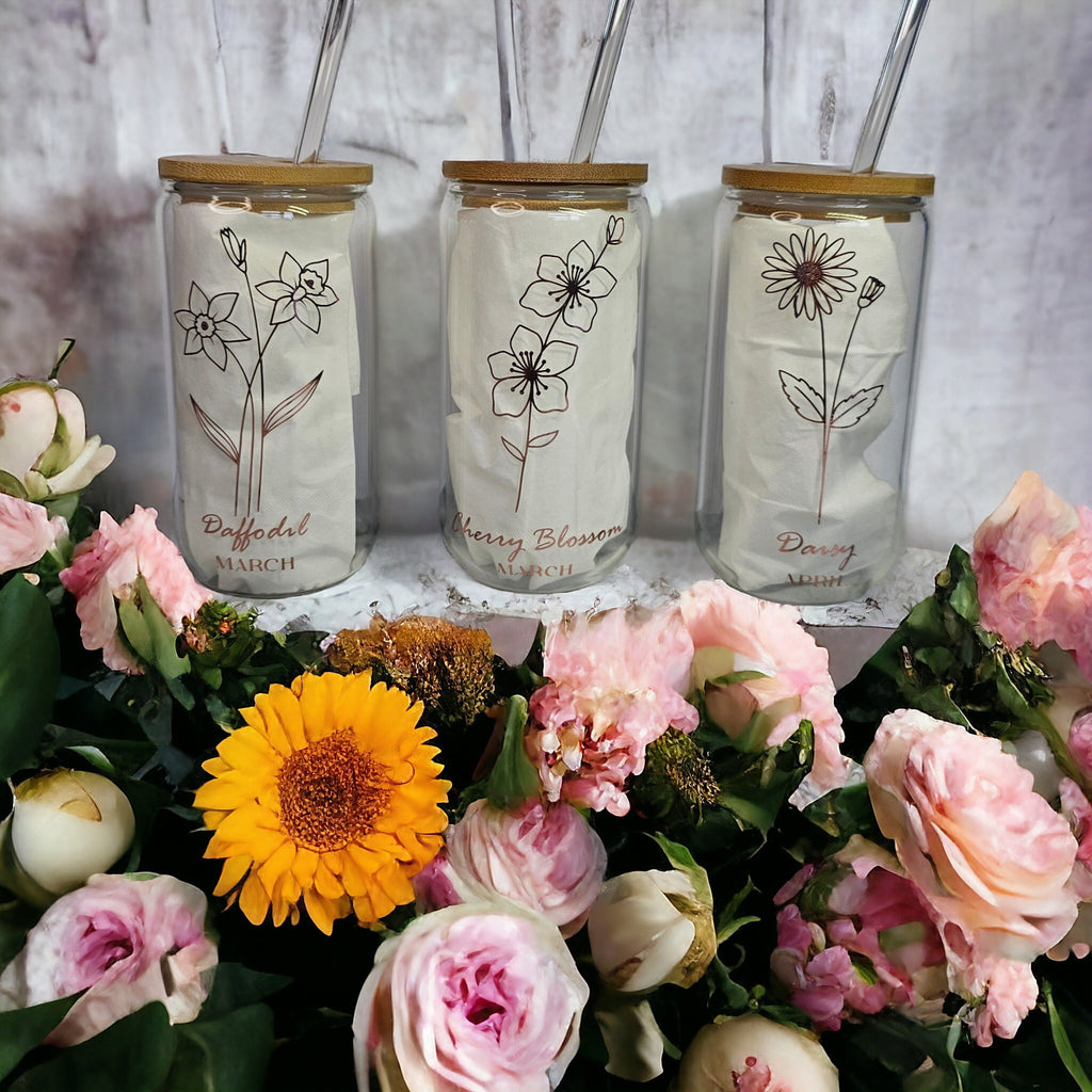 Birth flower 16oz Libby drinking jar