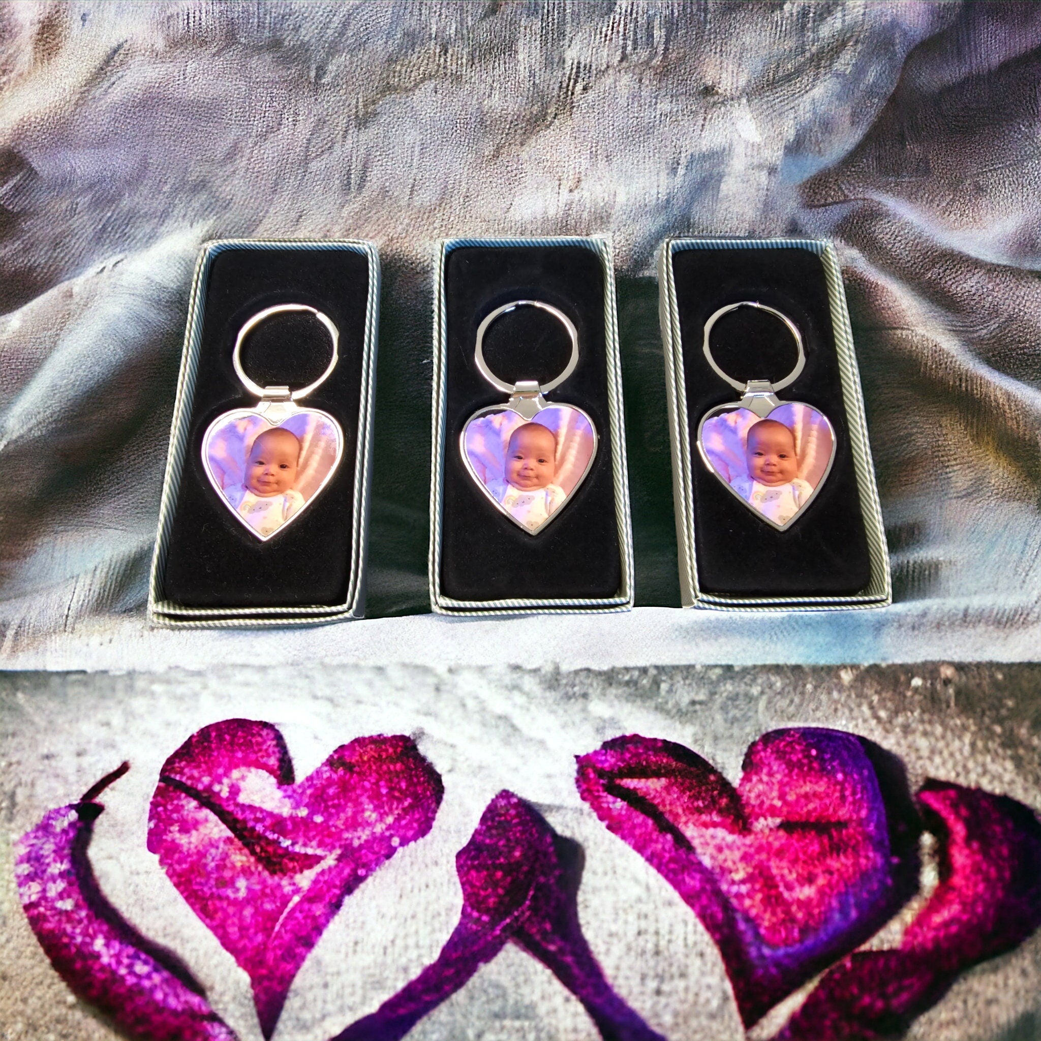 Heart shaped photo keyring