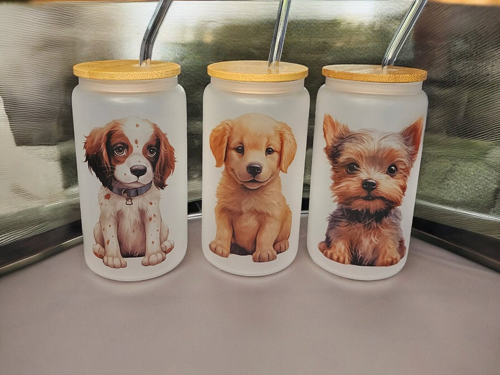 Handprinted Dog 16oz Libby Glass Jar with Bamboo Lid