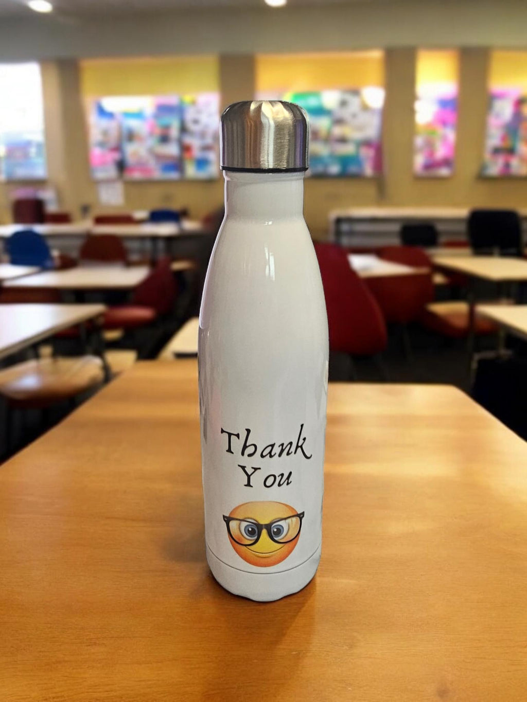 Handprinted, personalised, 500ml (17oz) insulated, stainless steel water bottle.