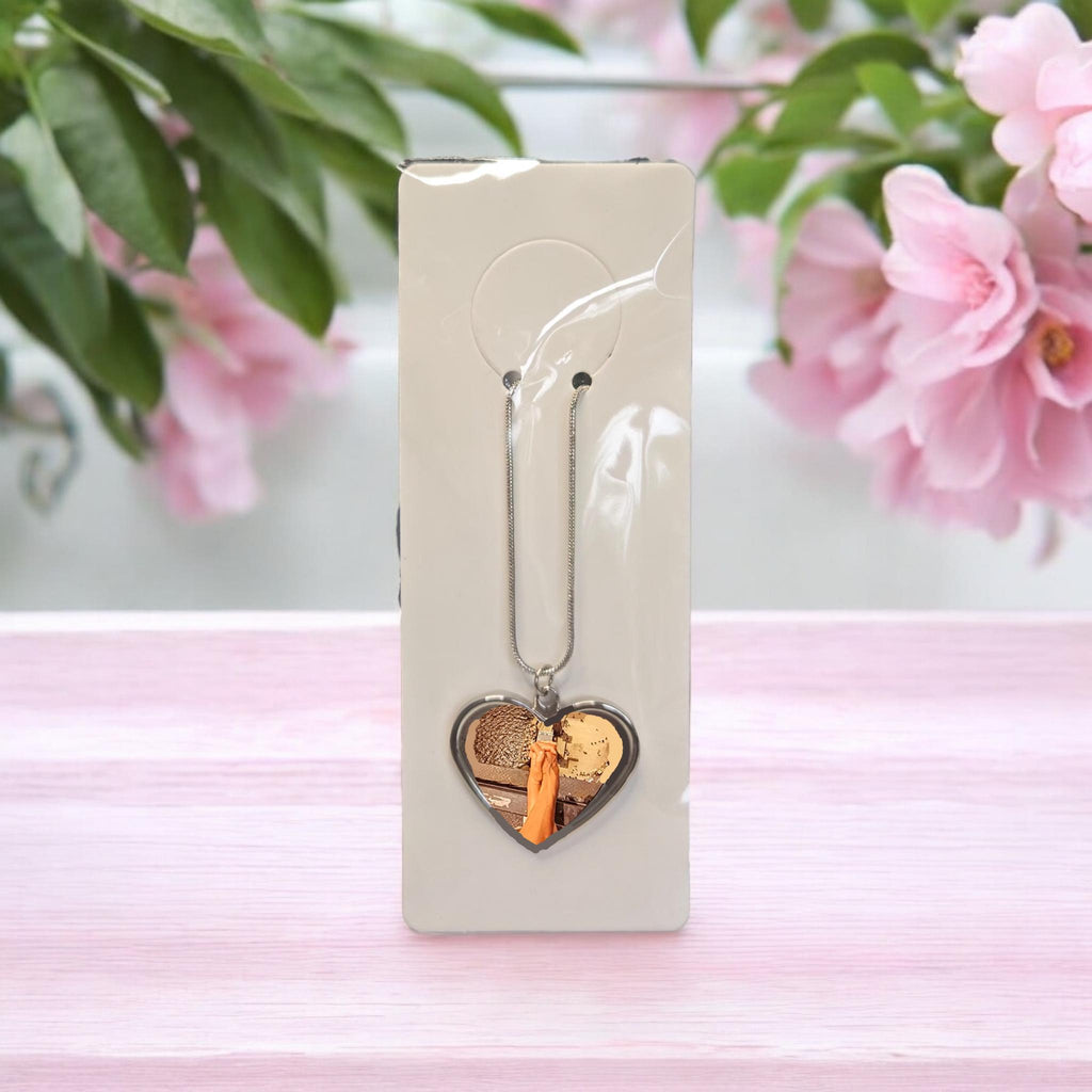 Heart shaped, photo, silver necklace.