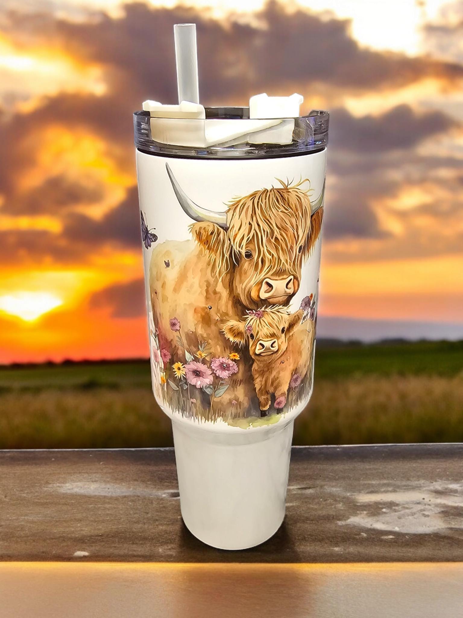Highland Cow, 40oz "Stanley" style insulated tumbler.