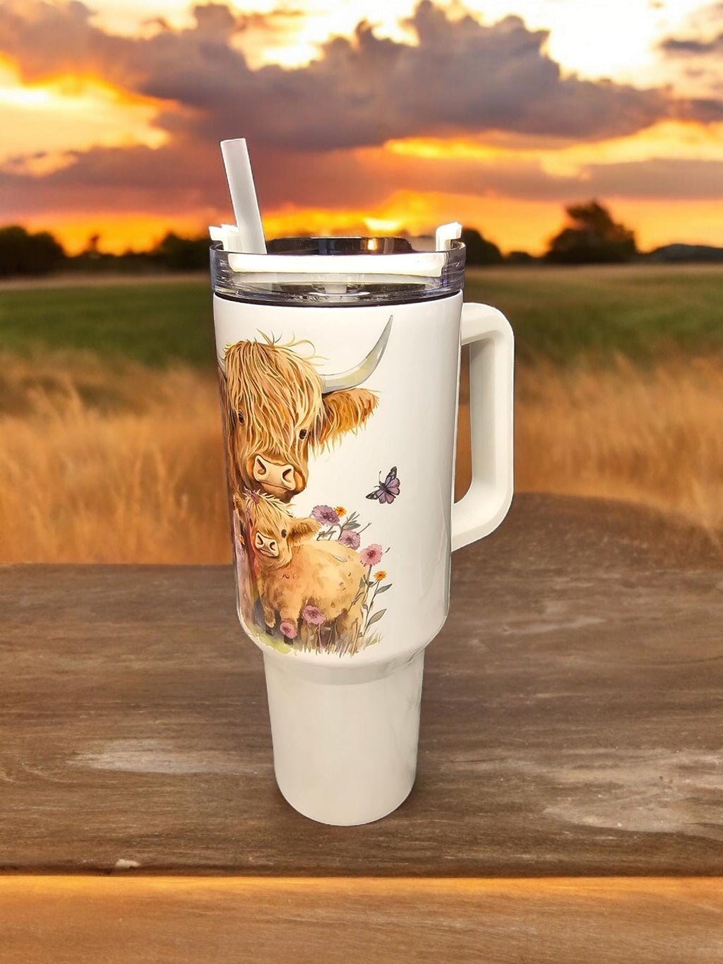 Highland Cow, 40oz "Stanley" style insulated tumbler.