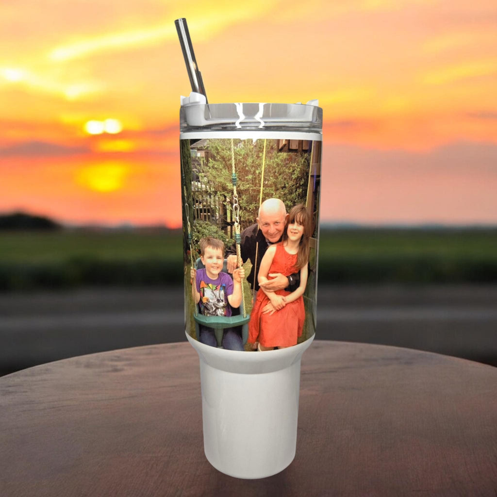 Personalised photo, 40oz insulated "Stanley" style tumbler.
