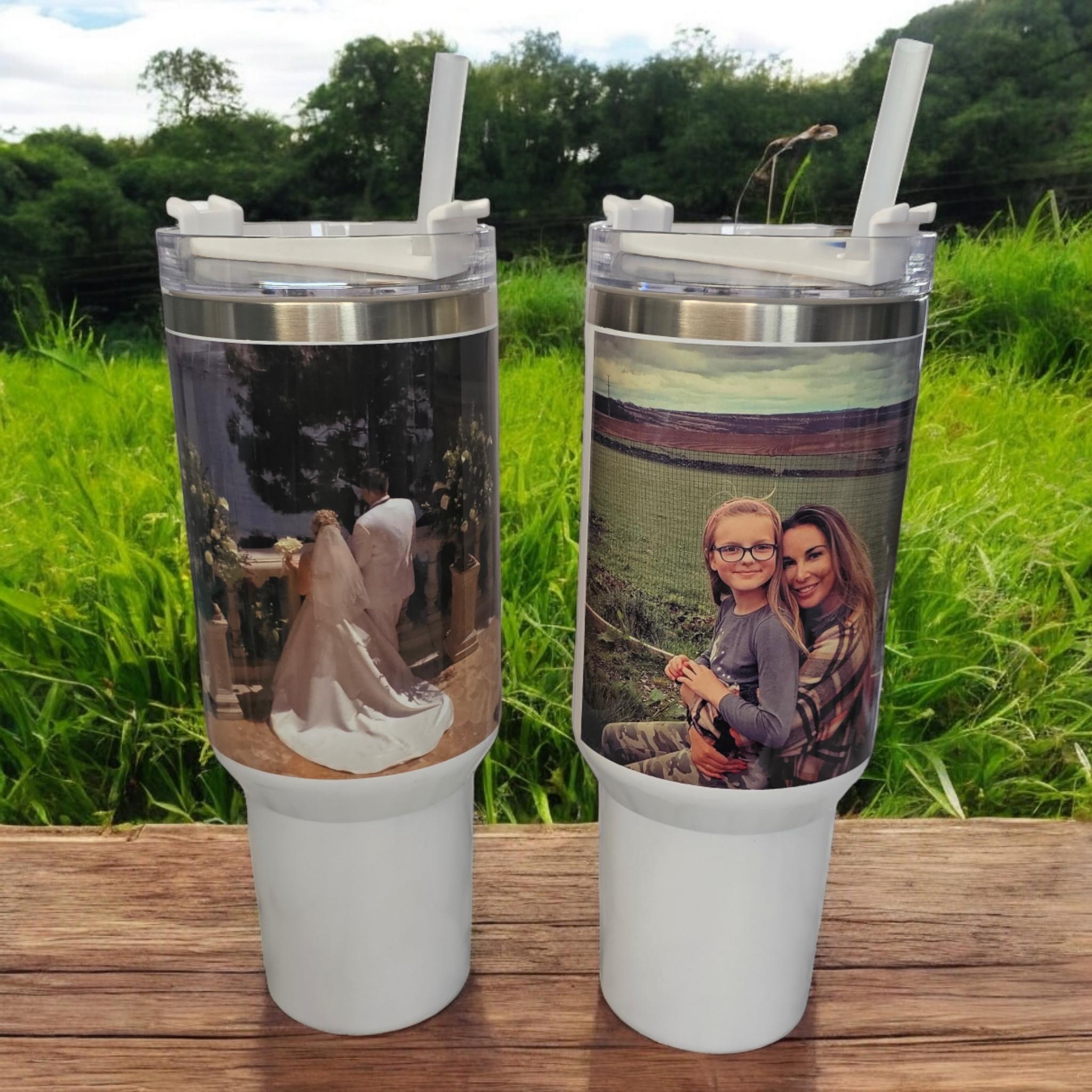 Personalised photo, 40oz insulated "Stanley" style tumbler.
