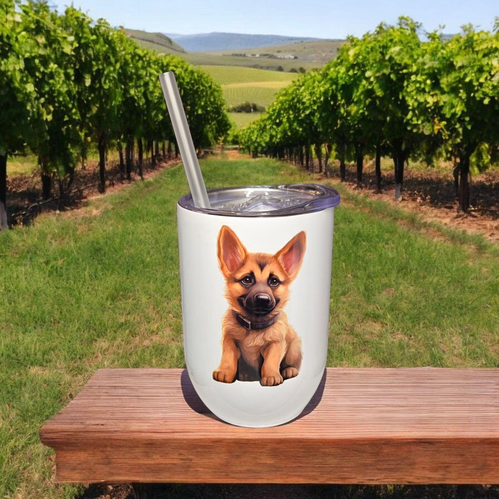 Puppy Dog Insulated Tumbler: Hand Printed Stainless Steel 12oz cup