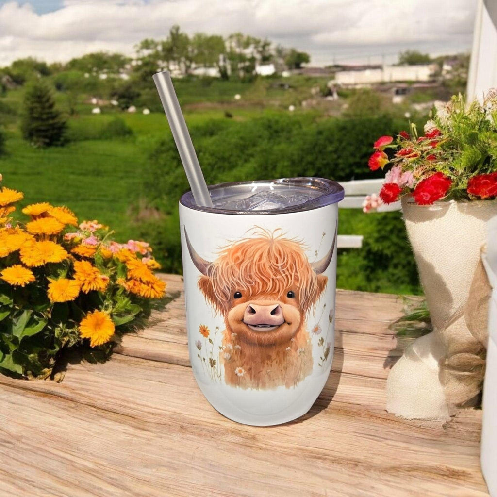 Highland Cow, 12oz insulated wine tumbler/mug.