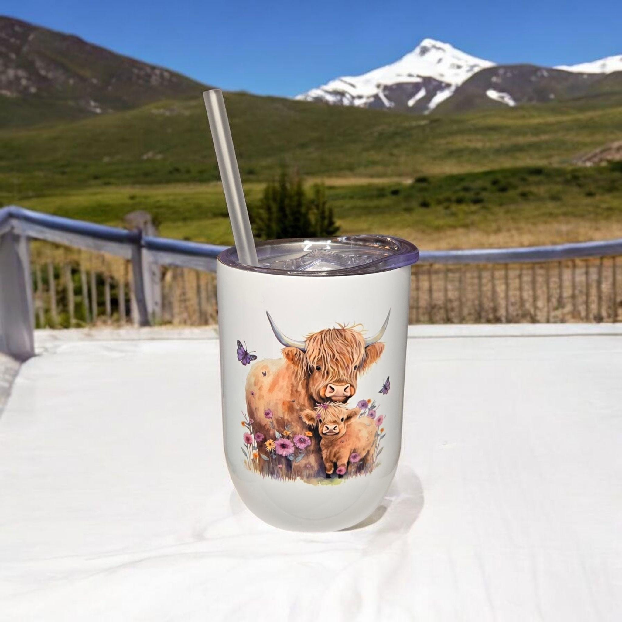 Highland Cow, 12oz insulated wine tumbler/mug.
