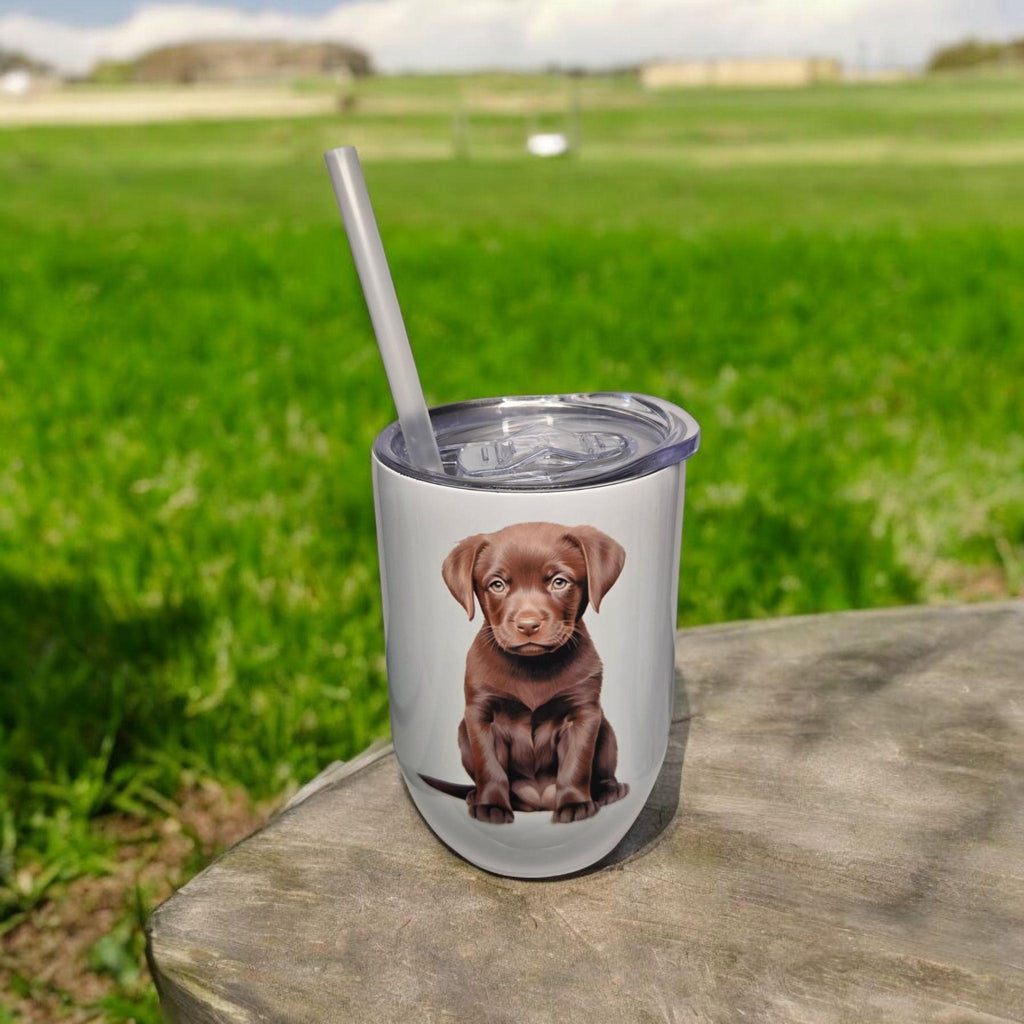 Puppy Dog Insulated Tumbler: Hand Printed Stainless Steel 12oz cup