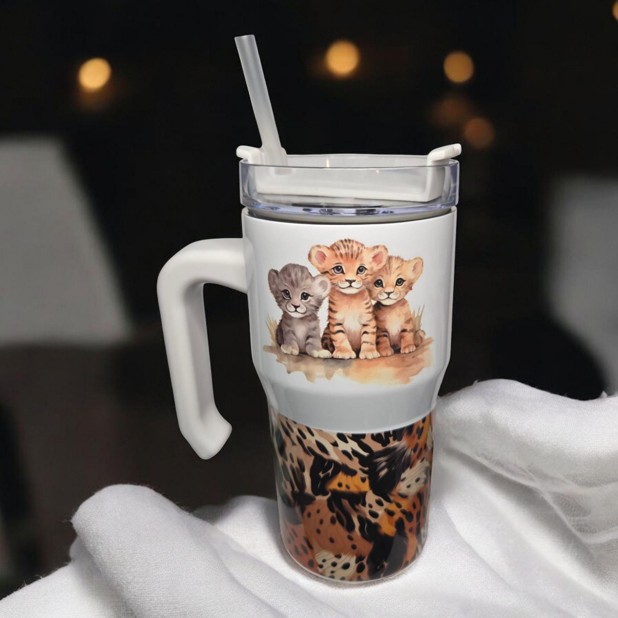 Safari/zoo animals, 20oz mini "Stanley" style tumbler/mug.