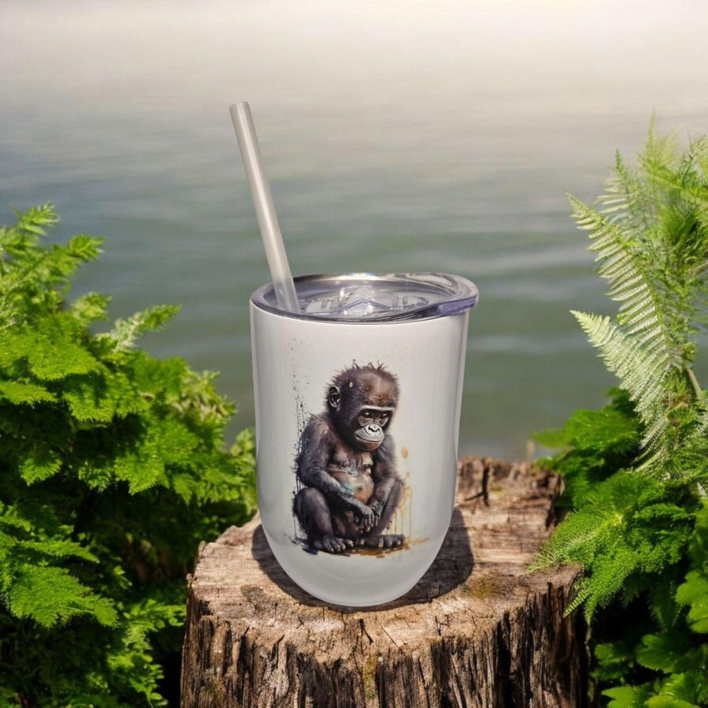 Safari/zoo animals, 12oz wine tumbler/cup.