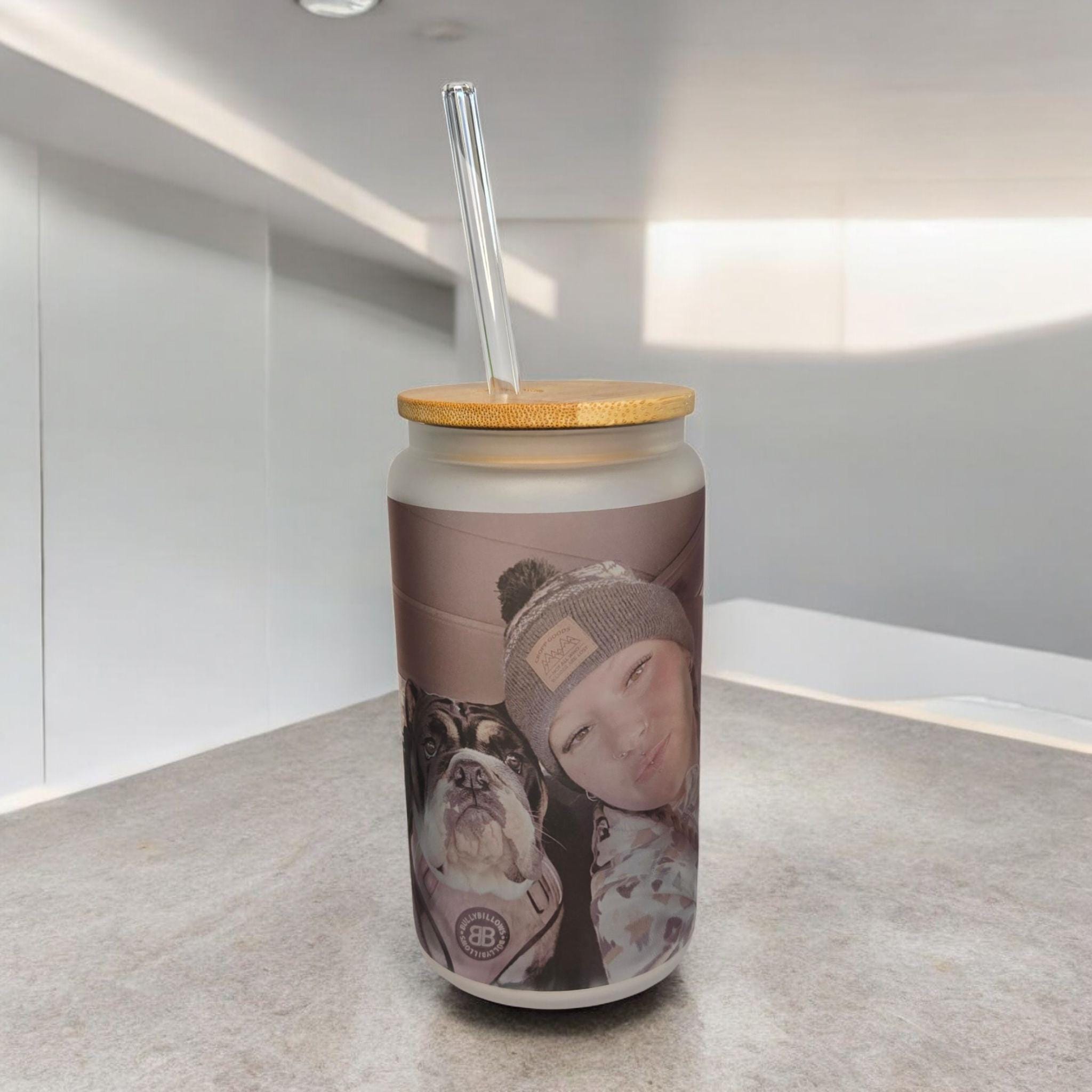 Personalised photo 16oz libby glass drinking can jar