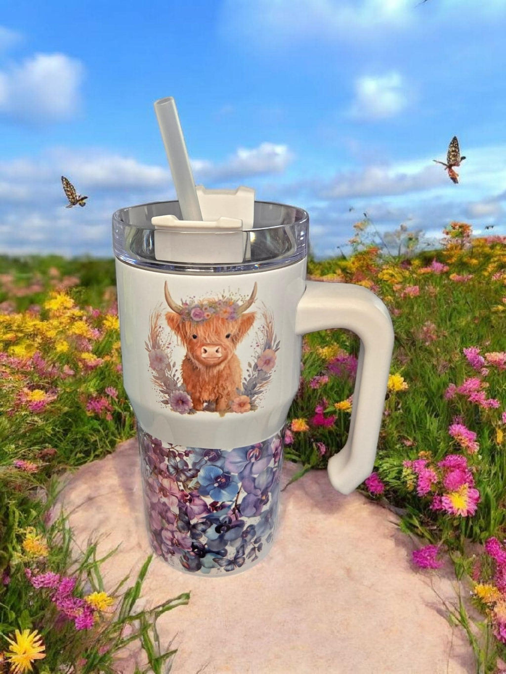 Highland Cow, 20oz mini "Stanley" style insulated tumbler.