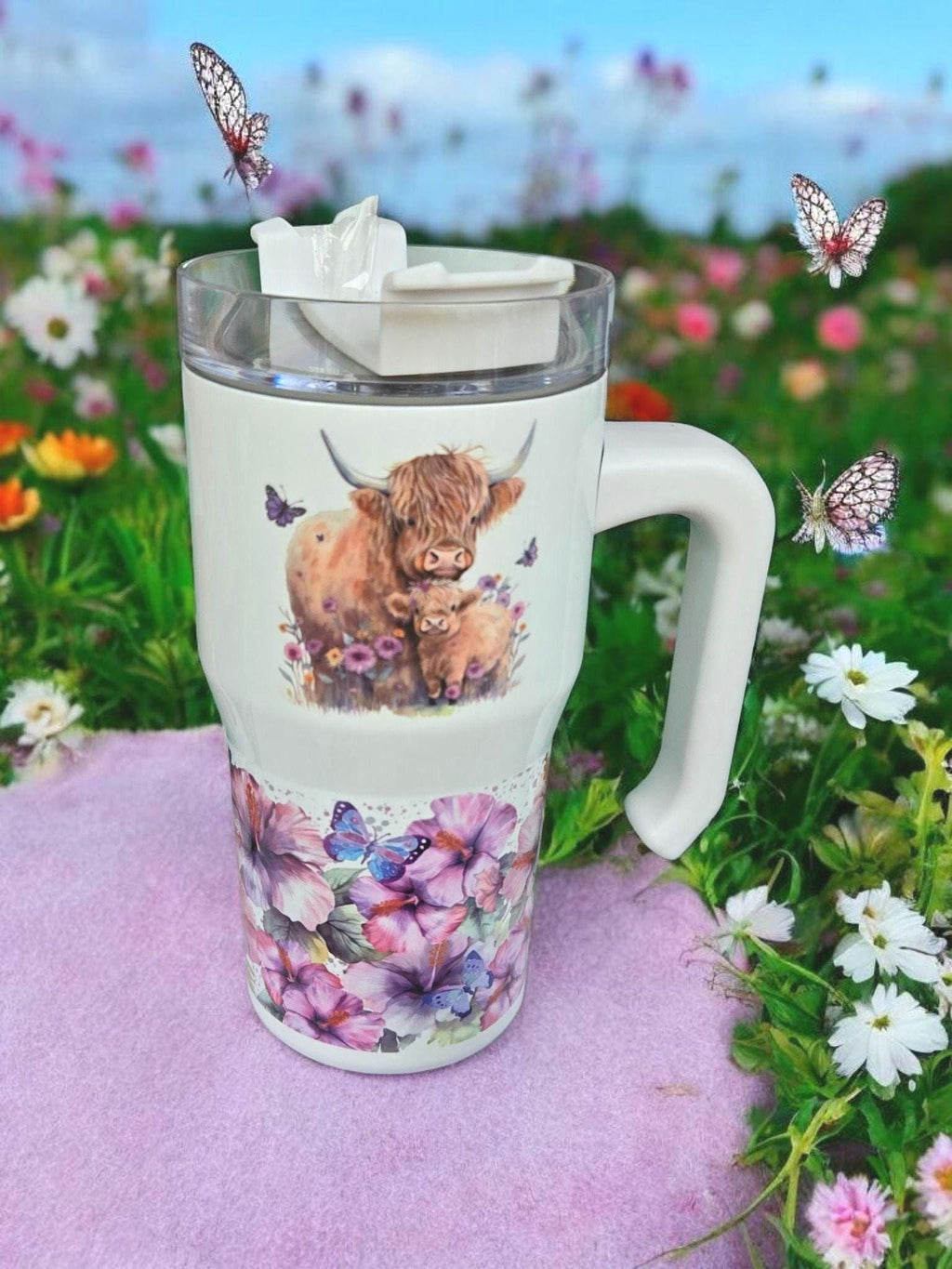 Highland Cow, 20oz mini "Stanley" style insulated tumbler.