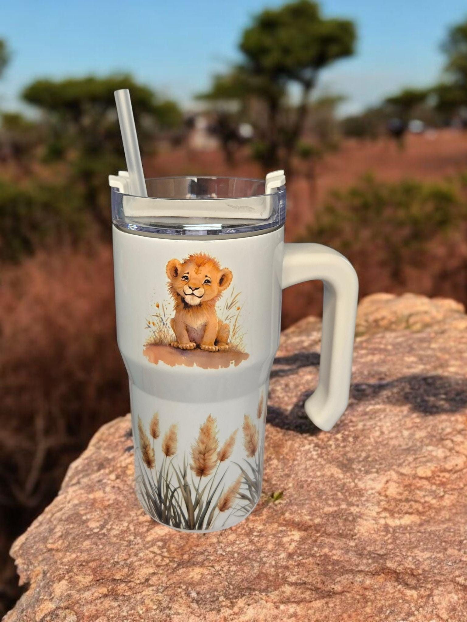 Safari/zoo animals, 20oz mini "Stanley" style tumbler/mug.