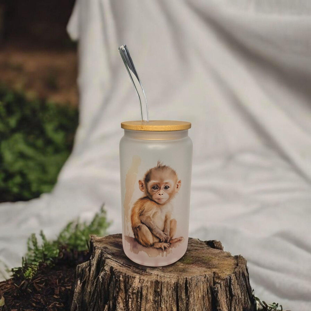 Safari/zoo animals, 16oz glass, can style drinking jar