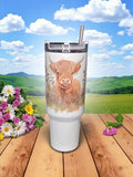 Highland Cow, 40oz "Stanley" style insulated tumbler.