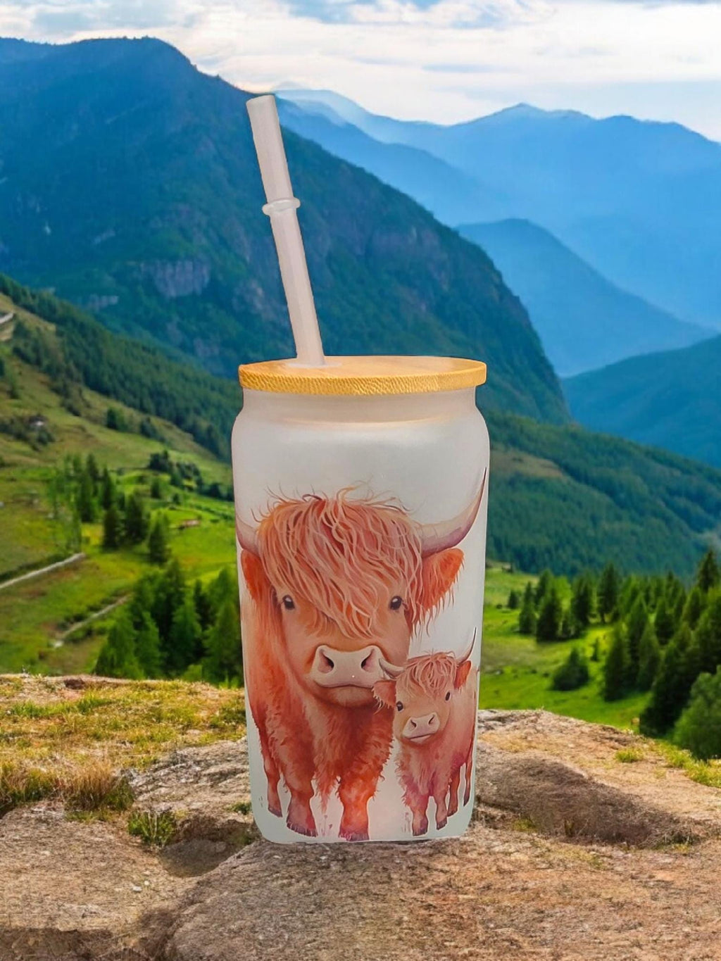 Highland Cow 16oz Libby drinking jar
