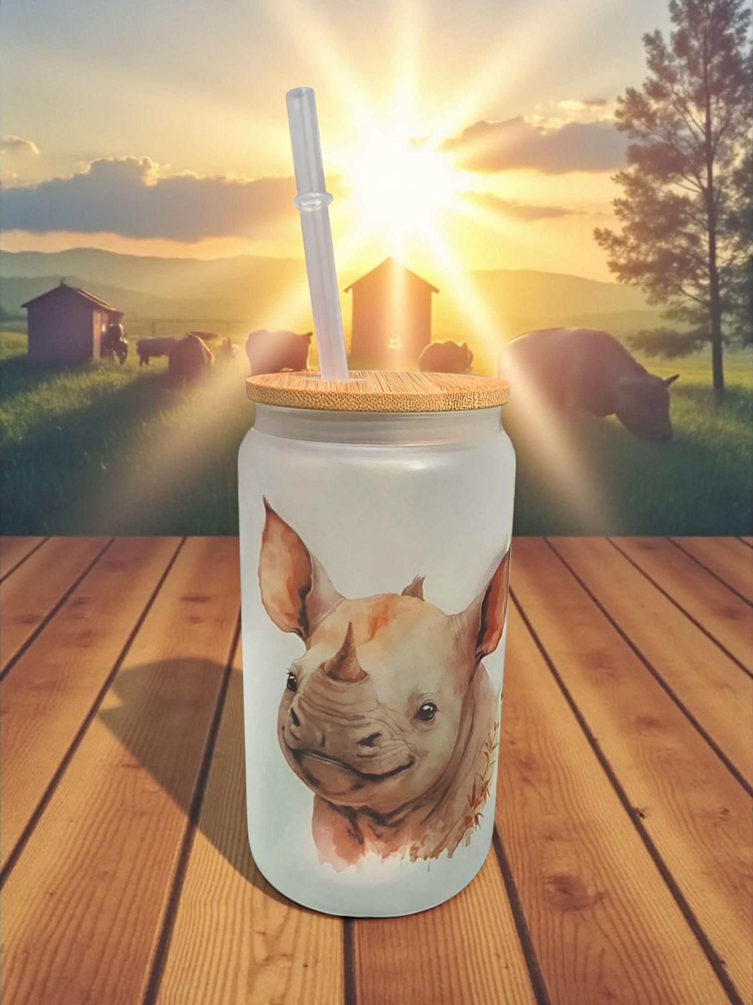 Safari/zoo animals, 16oz glass, can style drinking jar