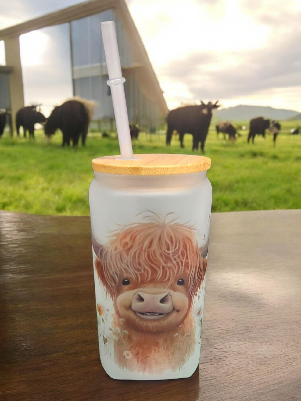 Highland Cow 16oz Libby drinking jar