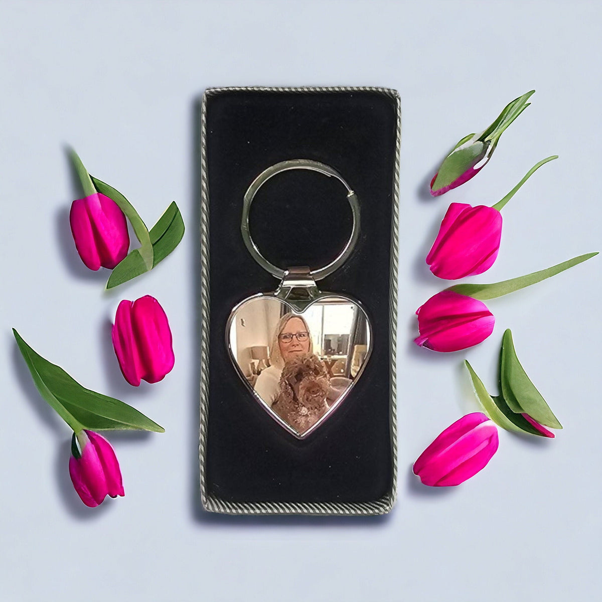 Heart shaped photo keyring