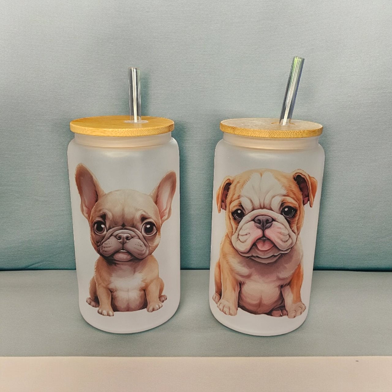 Handprinted Dog 16oz Libby Glass Jar with Bamboo Lid