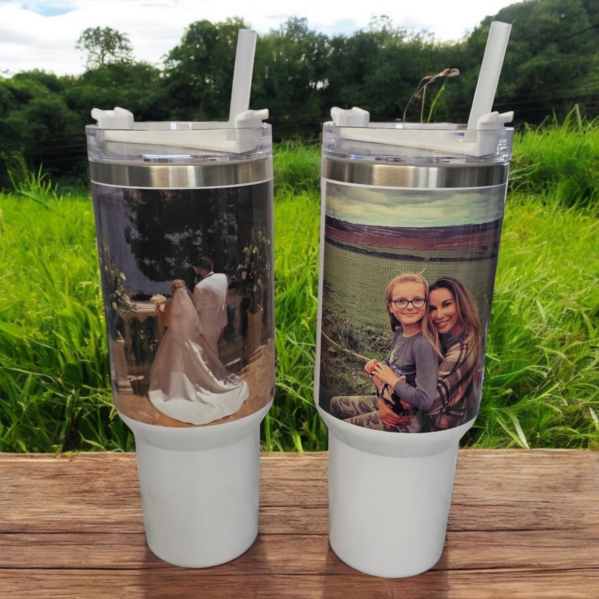 Personalised photo, 40oz insulated "Stanley" style tumbler.