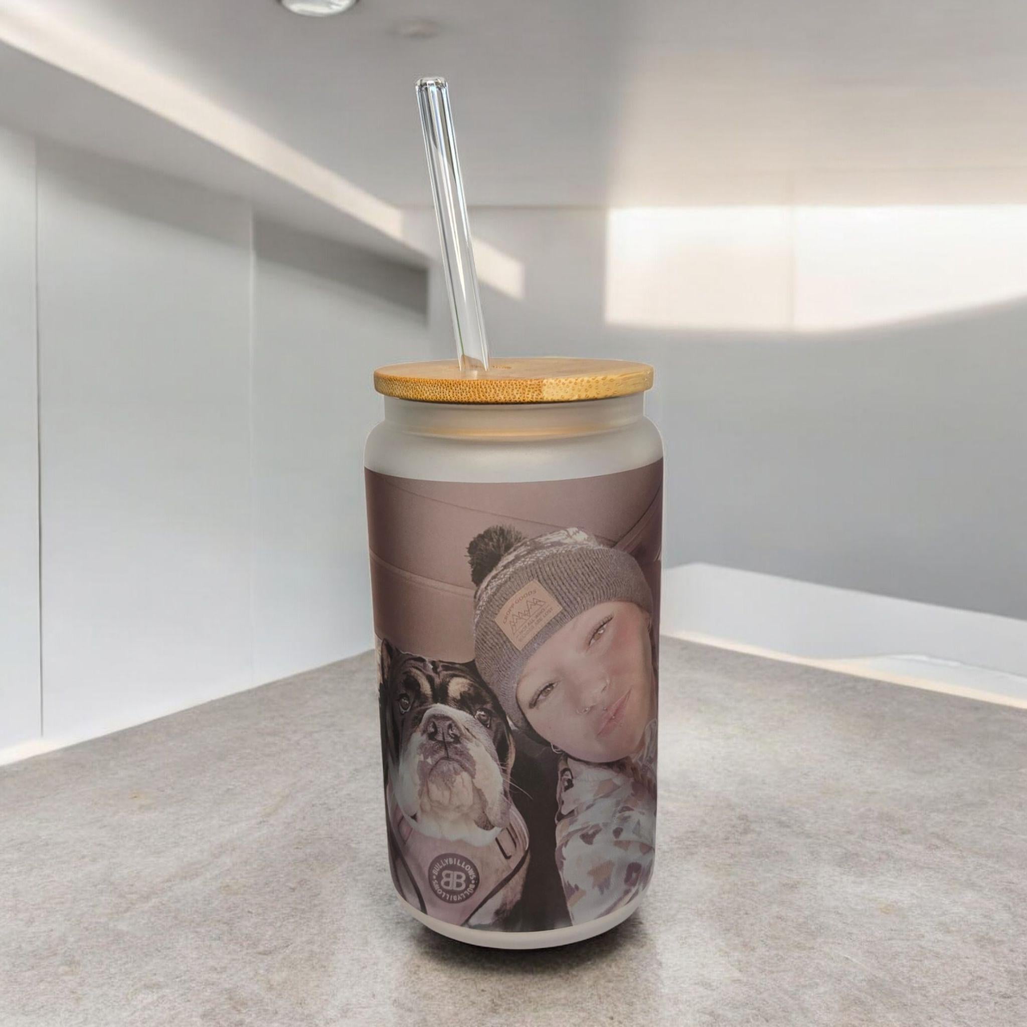 Personalised photo 16oz libby glass drinking can jar