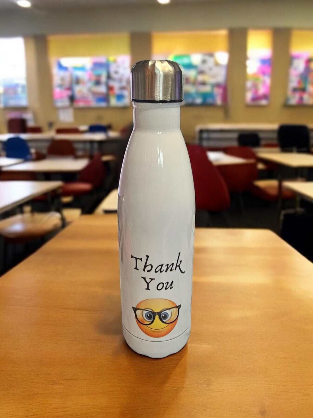 Handprinted, personalised, 500ml (17oz) insulated, stainless steel water bottle.