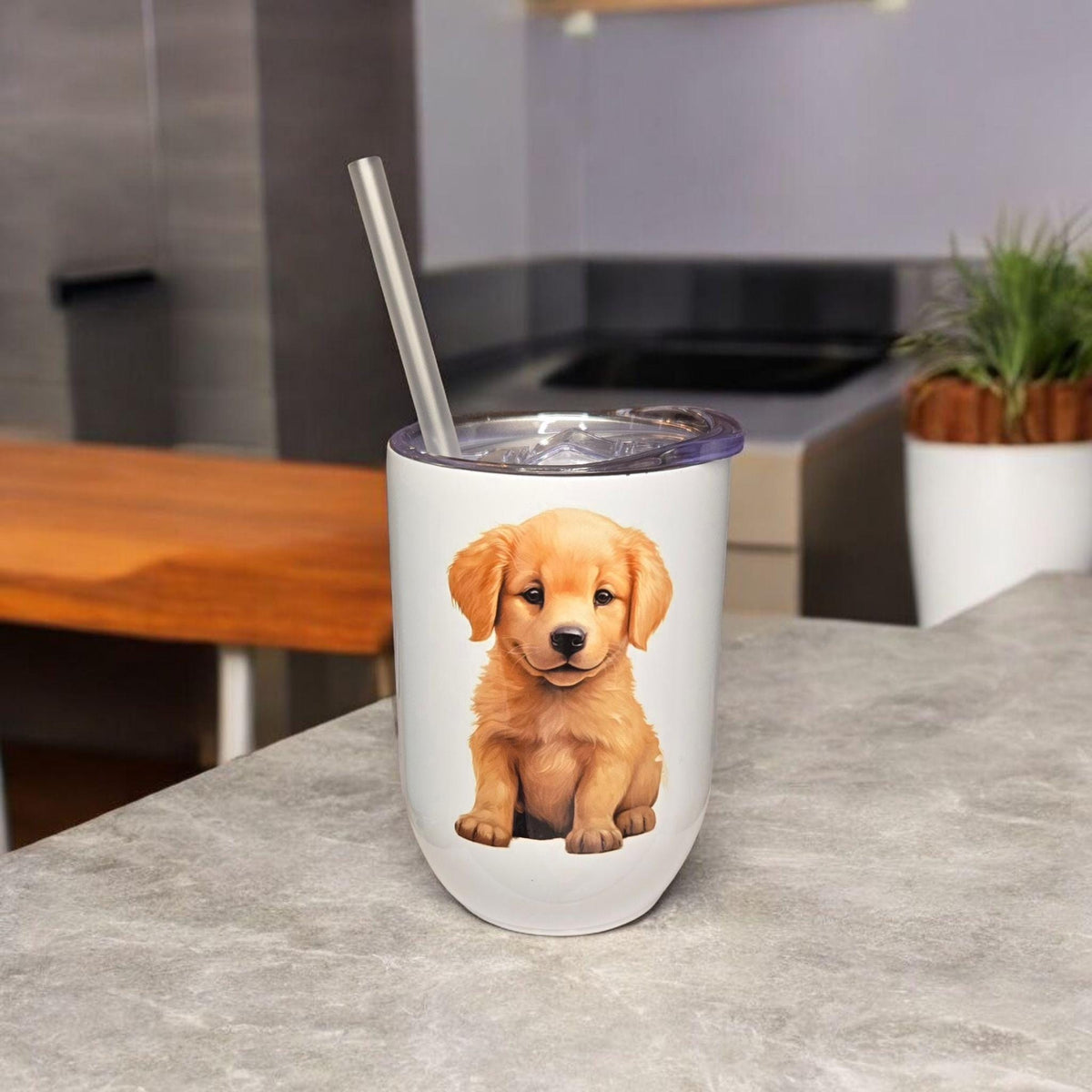 Puppy Dog Insulated Tumbler: Hand Printed Stainless Steel 12oz cup
