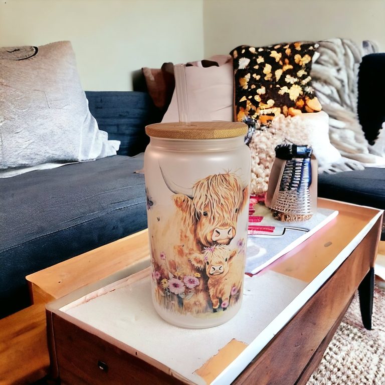 Highland Cow libby Jar Handprinted, Highland Cow Glass libby jar
