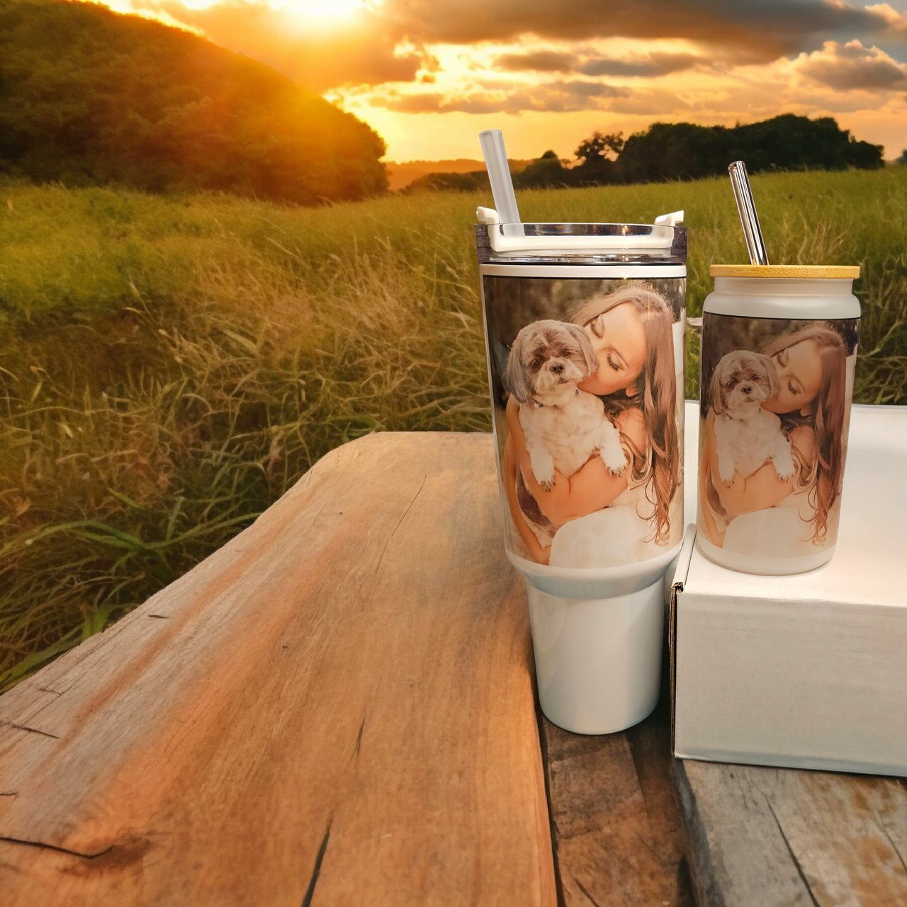 Personalised photo cups, createdfor a customer with her own photos